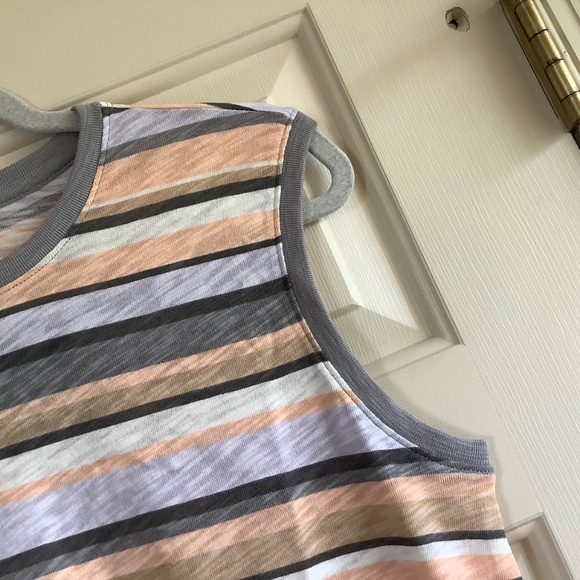 ATM Stripe Slub Jersey Tank Dress Grey Neutral Multi SZ L - Picture 5 of 16